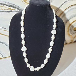 White & Small Silver Beads 15" Lightweight Fashion Necklace